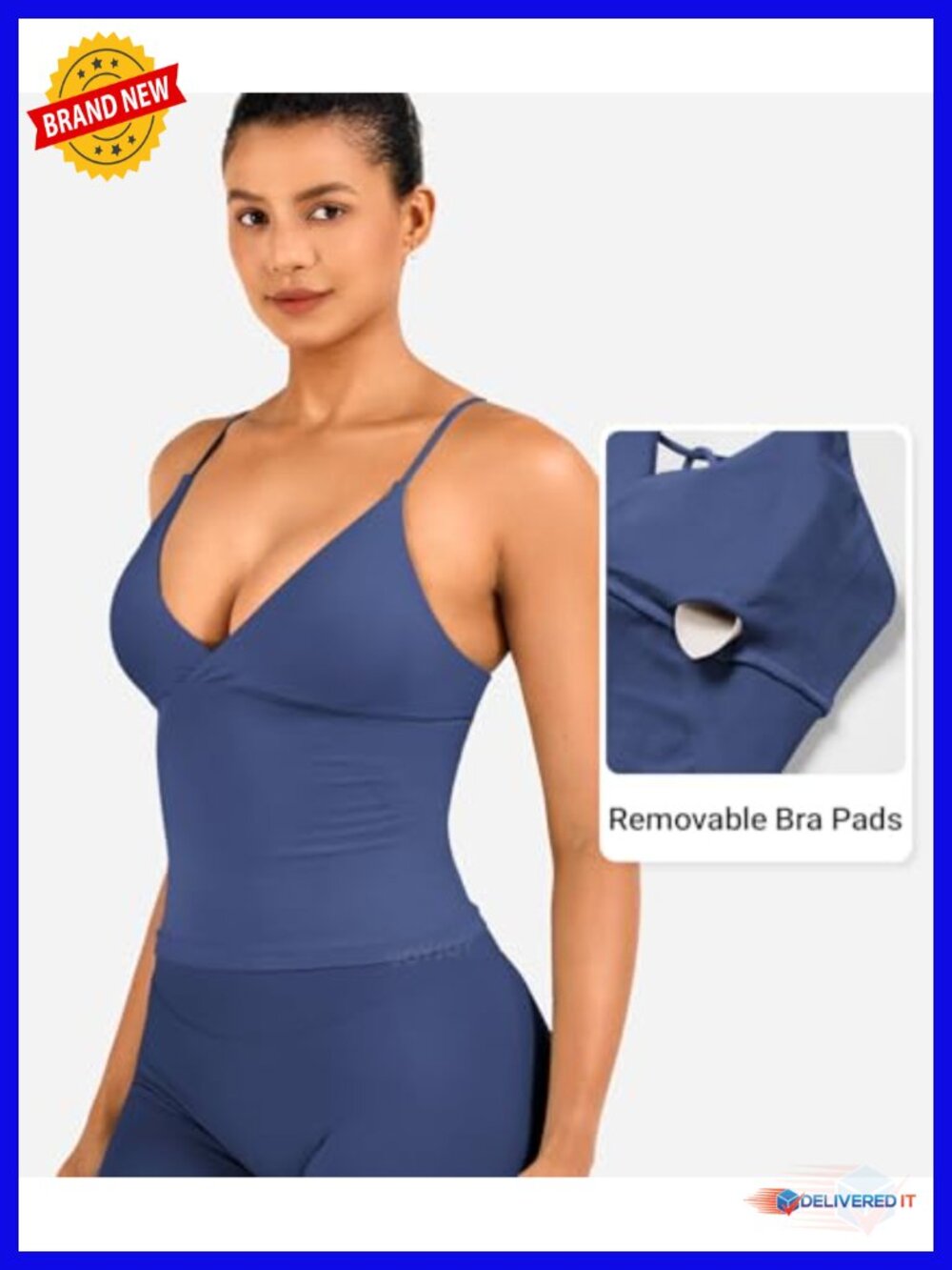Twist Front Backless Deep V Padded Longline Workout Top | Seamless Movable - Picture 3 of 6
